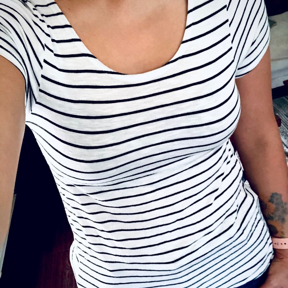 Black And White Striped Flare Top